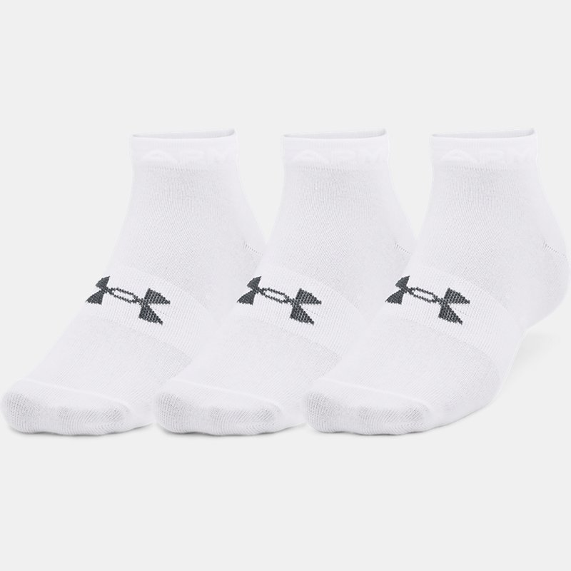 Unisex Under Armour Essential Low Cut Socks 3-Pack White / White / Pitch Gray XL